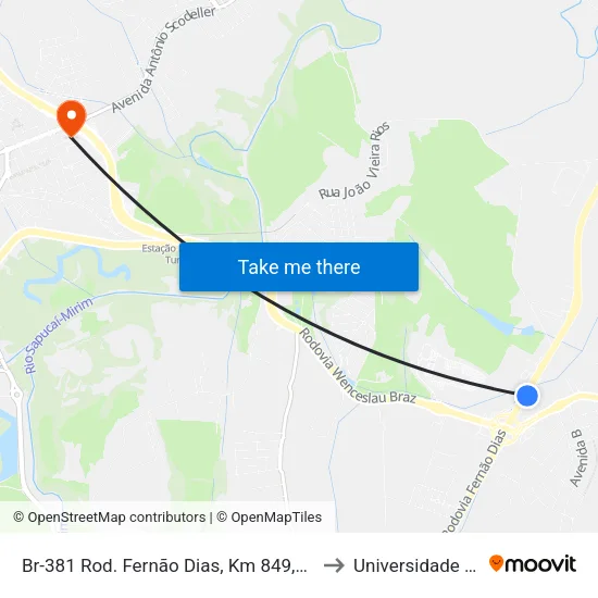 Br-381 Rod. Fernão Dias, Km 849,9 Norte | Prodoeste Mercedes Benz to Universidade Vale Do Sapucai map