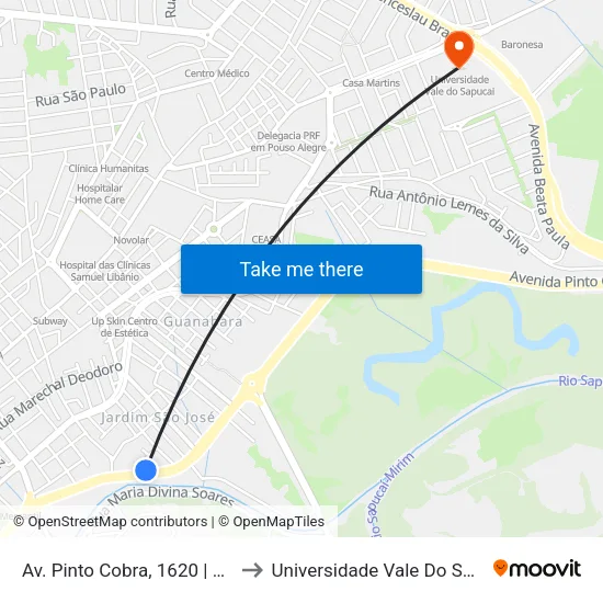 Av. Pinto Cobra, 1620 | Bretas to Universidade Vale Do Sapucai map