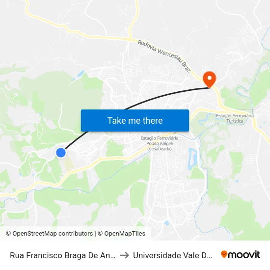 Rua Francisco Braga De Andrade, 135 to Universidade Vale Do Sapucai map