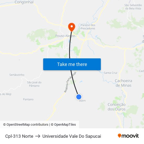 Cpl-313 Norte to Universidade Vale Do Sapucai map