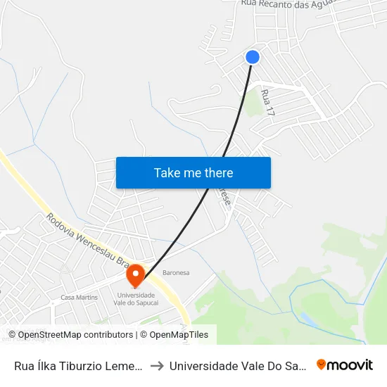 Rua Ílka Tiburzio Leme, 110 to Universidade Vale Do Sapucai map