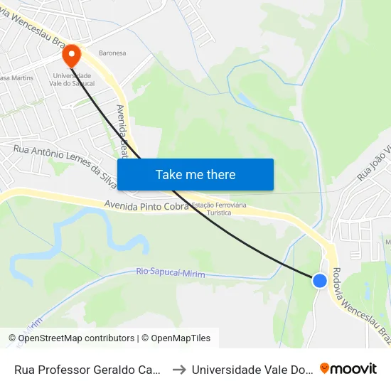Rua Professor Geraldo Camargo, 230 to Universidade Vale Do Sapucai map