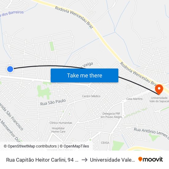 Rua Capitão Heitor Carlini, 94 | Praça Esplanada to Universidade Vale Do Sapucai map