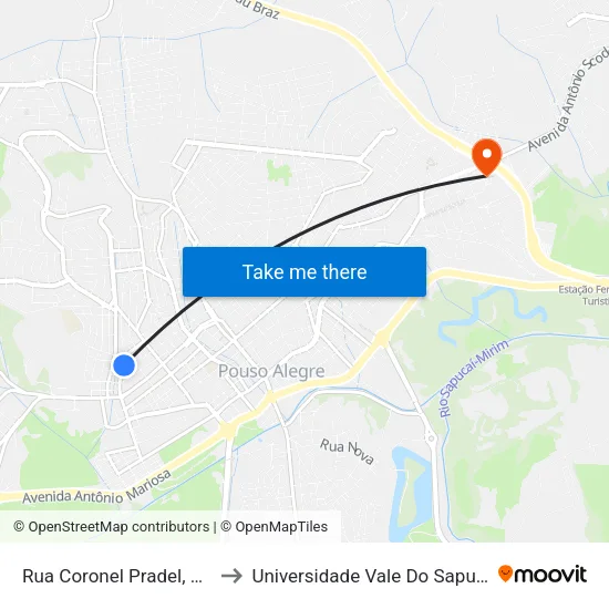 Rua Coronel Pradel, 744 to Universidade Vale Do Sapucai map