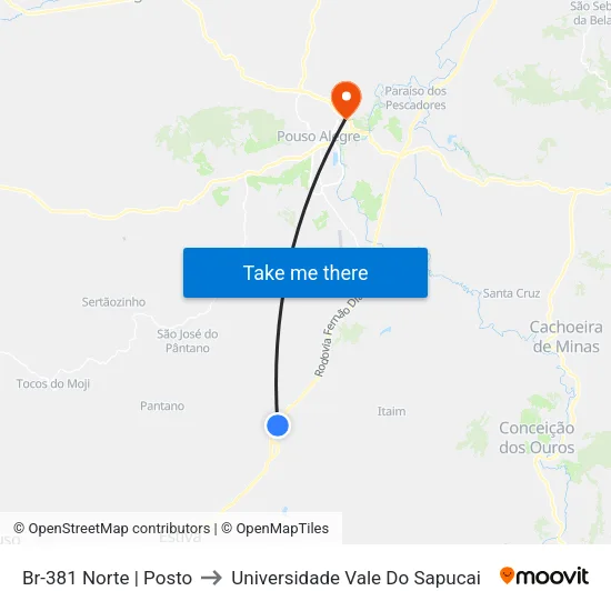 Br-381 Norte | Posto to Universidade Vale Do Sapucai map