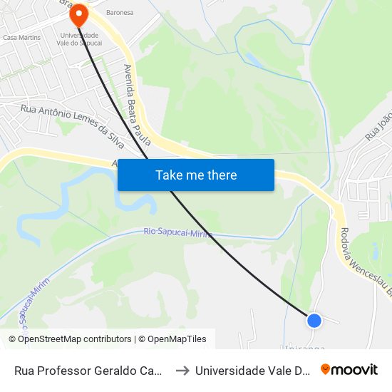 Rua Professor Geraldo Camargo, 3984 to Universidade Vale Do Sapucai map