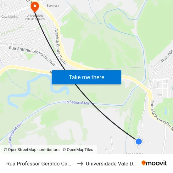 Rua Professor Geraldo Camargo, 3984 to Universidade Vale Do Sapucai map