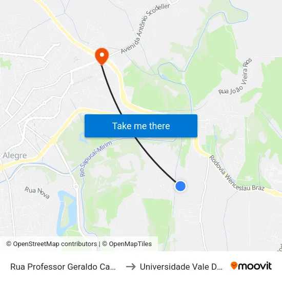 Rua Professor Geraldo Camargo, 1001 to Universidade Vale Do Sapucai map