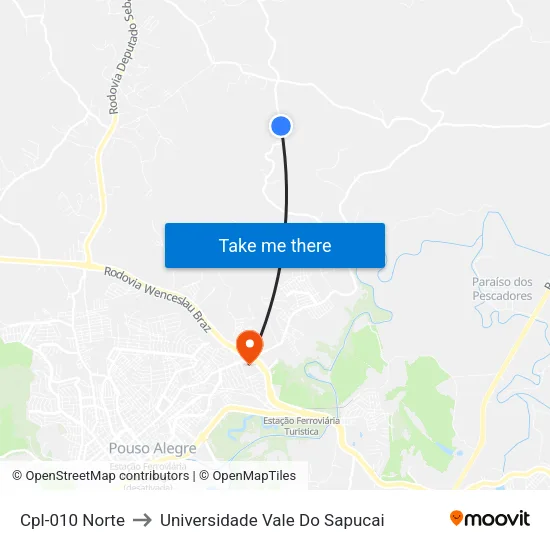 Cpl-010 Norte to Universidade Vale Do Sapucai map