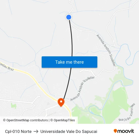 Cpl-010 Norte to Universidade Vale Do Sapucai map