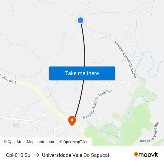 Cpl-010 Sul to Universidade Vale Do Sapucai map