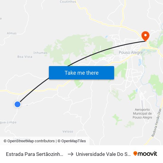 Estrada Para Sertãozinho, Norte to Universidade Vale Do Sapucai map