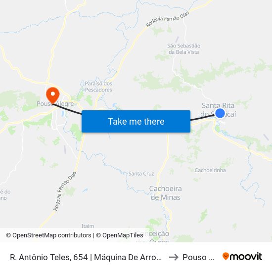 R. Antônio Teles, 654 | Máquina De Arroz - Sentido Recanto to Pouso Alegre map