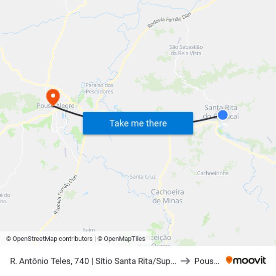 R. Antônio Teles, 740 | Sítio Santa Rita/Supermercado Romerão - Sentido Recanto to Pouso Alegre map