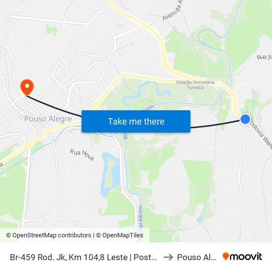 Br-459 Rod. Jk, Km 104,8 Leste | Posto Petromix to Pouso Alegre map