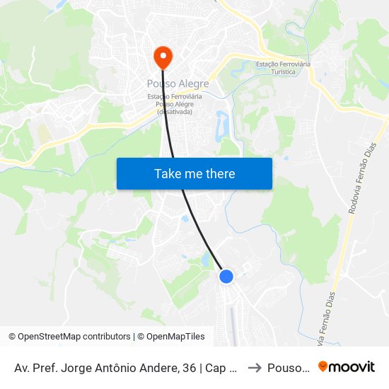Av. Pref. Jorge Antônio Andere, 36 | Cap – Centro Social Carlo Zappa to Pouso Alegre map