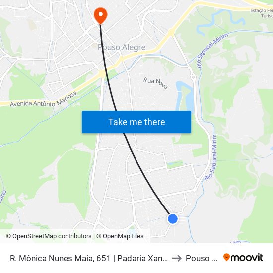 R. Mônica Nunes Maia, 651 | Padaria Xangri-Lá – Sentido Bairro to Pouso Alegre map