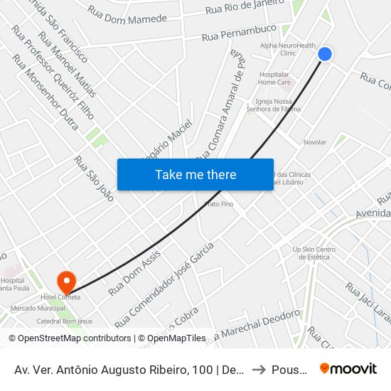 Av. Ver. Antônio Augusto Ribeiro, 100 | Depósito De Gas Ultragaz – Centro to Pouso Alegre map