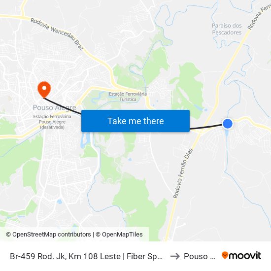 Br-459 Rod. Jk, Km 108 Leste | Fiber Spa E Piscinas – Caiçara to Pouso Alegre map