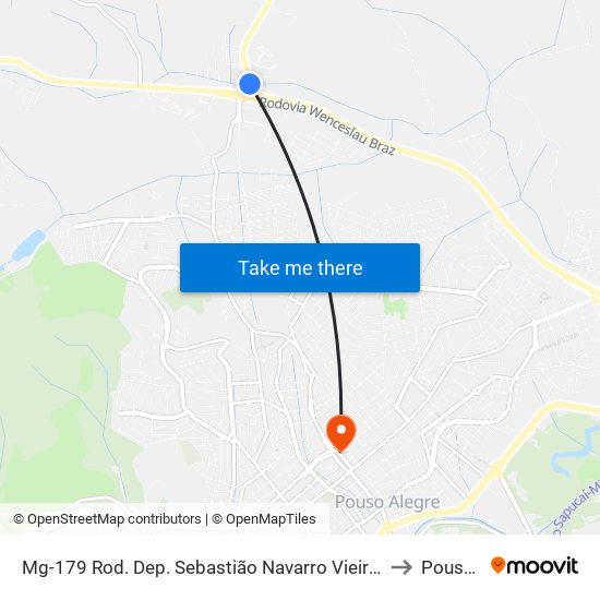 Mg-179 Rod. Dep. Sebastião Navarro Vieira, Km 103,1 Norte | Expresso Planalto to Pouso Alegre map