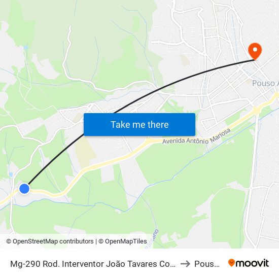 Mg-290 Rod. Interventor João Tavares Corrêa Beraldo, Km 2,4 Oeste, 2300 to Pouso Alegre map