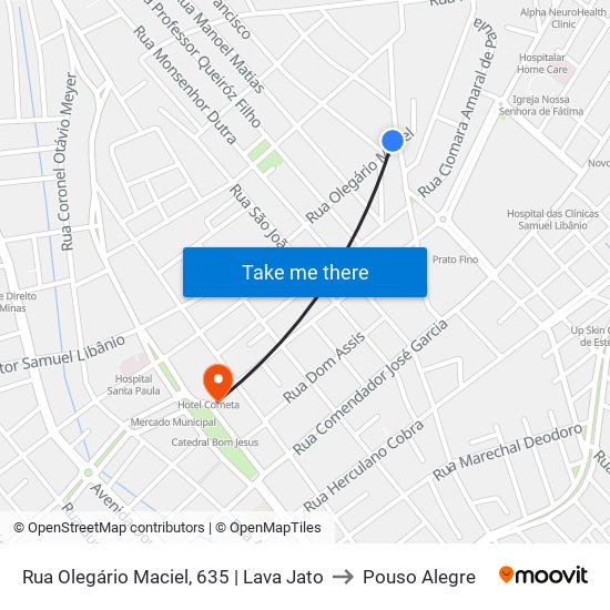 Rua Olegário Maciel, 635 | Lava Jato to Pouso Alegre map