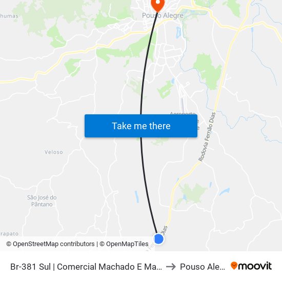 Br-381 Sul | Comercial Machado E Machado to Pouso Alegre map