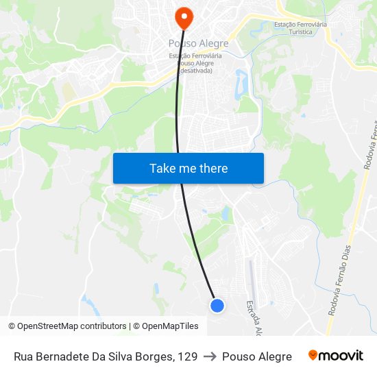 Rua Bernadete Da Silva Borges, 129 to Pouso Alegre map