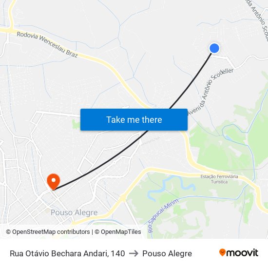 Rua Otávio Bechara Andari, 140 to Pouso Alegre map