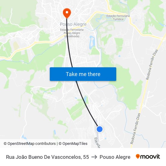 Rua João Bueno De Vasconcelos, 55 to Pouso Alegre map