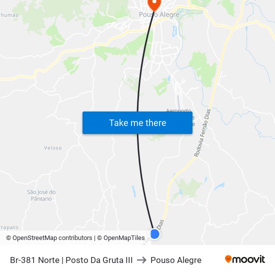 Br-381 Norte | Posto Da Gruta III to Pouso Alegre map