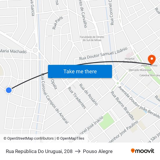 Rua República Do Uruguai, 208 to Pouso Alegre map