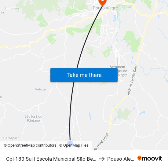 Cpl-180 Sul | Escola Municipal São Benedito to Pouso Alegre map