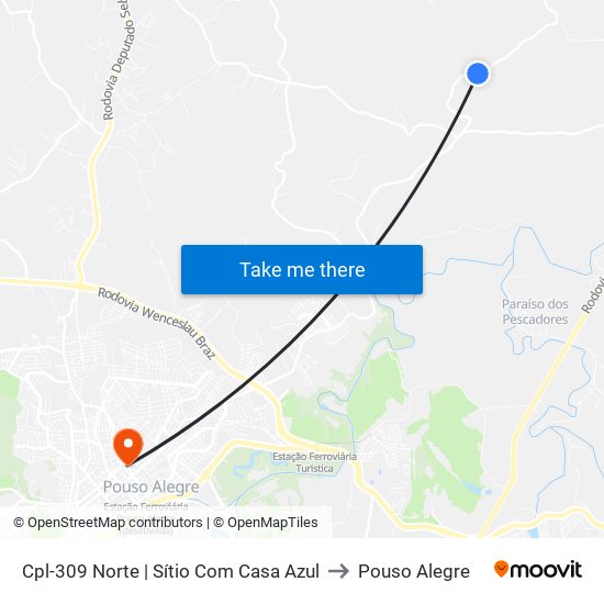 Cpl-309 Norte | Sítio Com Casa Azul to Pouso Alegre map