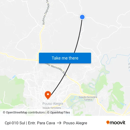 Cpl-010 Sul | Entr. Para Cava to Pouso Alegre map