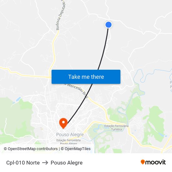 Cpl-010 Norte to Pouso Alegre map