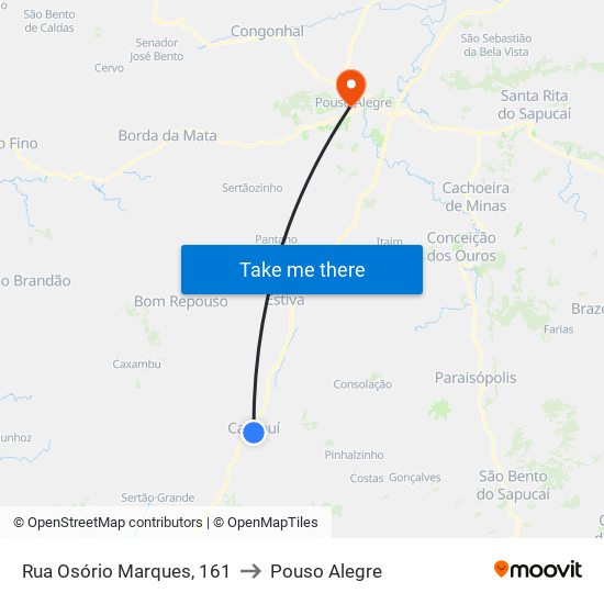 Rua Osório Marques, 161 to Pouso Alegre map