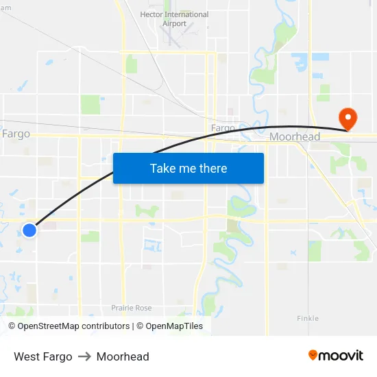 West Fargo to Moorhead map