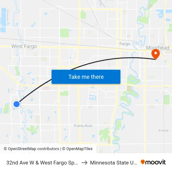 32nd Ave W & West Fargo Sports Arena (Midblock North) to Minnesota State University Moorhead map
