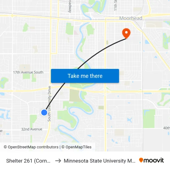 Shelter 261 (Corner Nw) to Minnesota State University Moorhead map