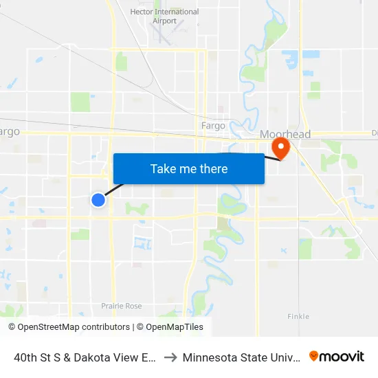 40th St S & Dakota View Estates (Corner Nw) to Minnesota State University Moorhead map