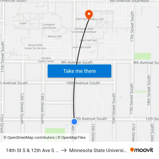 14th St S & 12th Ave S (Corner Se) to Minnesota State University Moorhead map