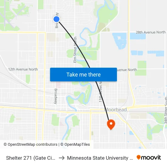 Shelter 271 (Gate City Bank) to Minnesota State University Moorhead map