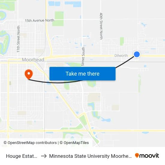 Houge Estates to Minnesota State University Moorhead map