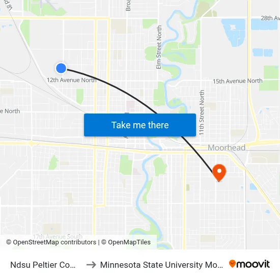 Ndsu Peltier Complex to Minnesota State University Moorhead map