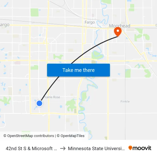 42nd St S & Microsoft (Corner Se) to Minnesota State University Moorhead map