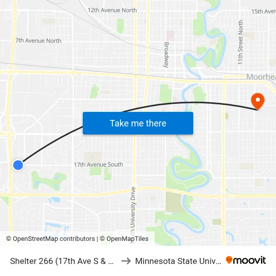 Shelter 266 (17th Ave S & 35th St S Corner Sw) to Minnesota State University Moorhead map