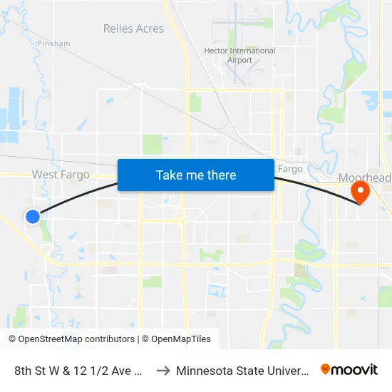8th St W & 12 1/2 Ave W (Corner Nw) to Minnesota State University Moorhead map