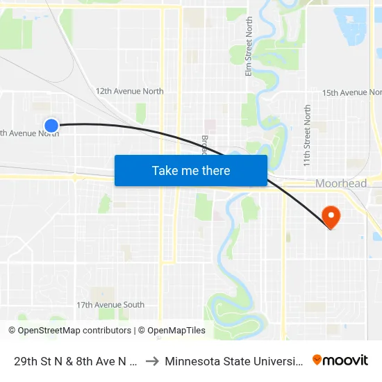29th St N & 8th Ave N (Corner Se) to Minnesota State University Moorhead map