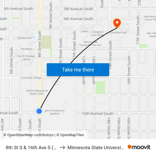 8th St S & 16th Ave S (Corner Nw) to Minnesota State University Moorhead map